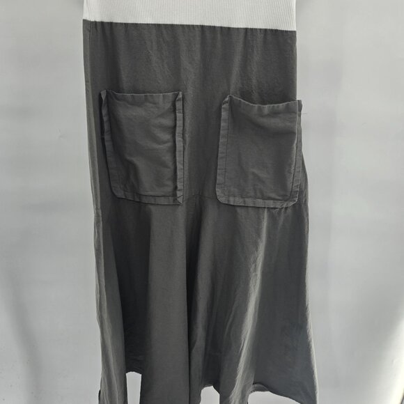 Zara White Green Cotton Ribbed Pockets Sleeveless Midi Dress Medium - Picture 3 of 13